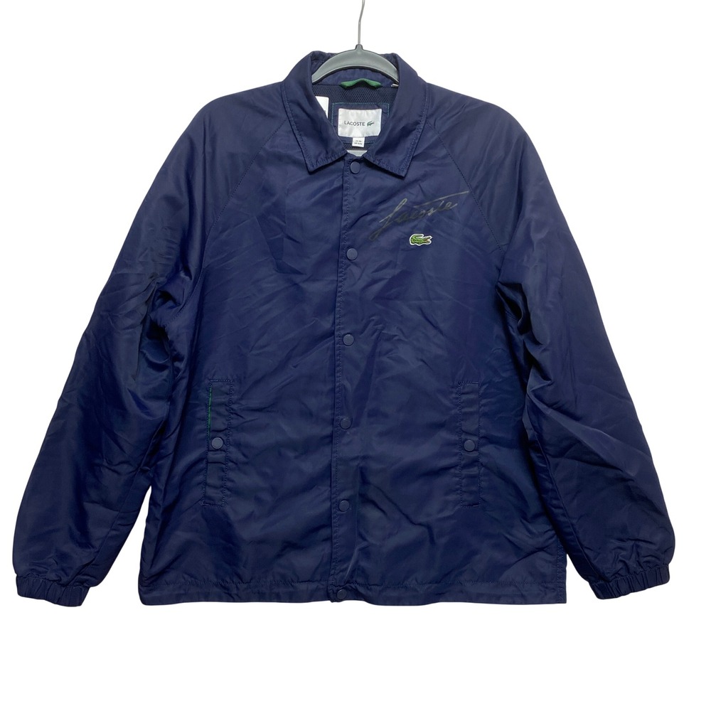 Lacoste Jacket Mens S/M Navy Blue Coach Logo Snap Front Mesh Lined BH7531